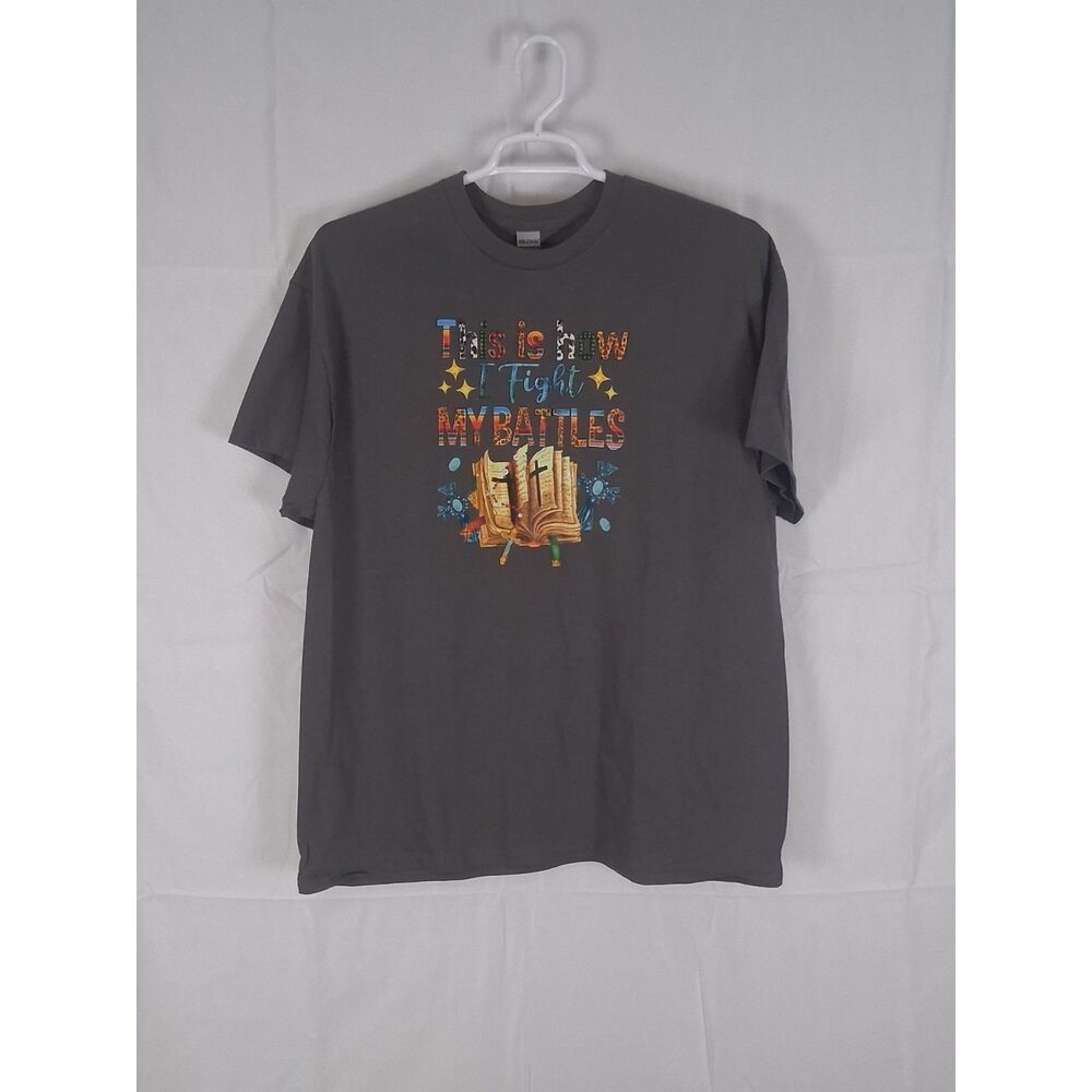 Women's Gildan XL Gray Christian Graphic Shirt "This Is How I Fight My Battles" - Picture 3 of 10